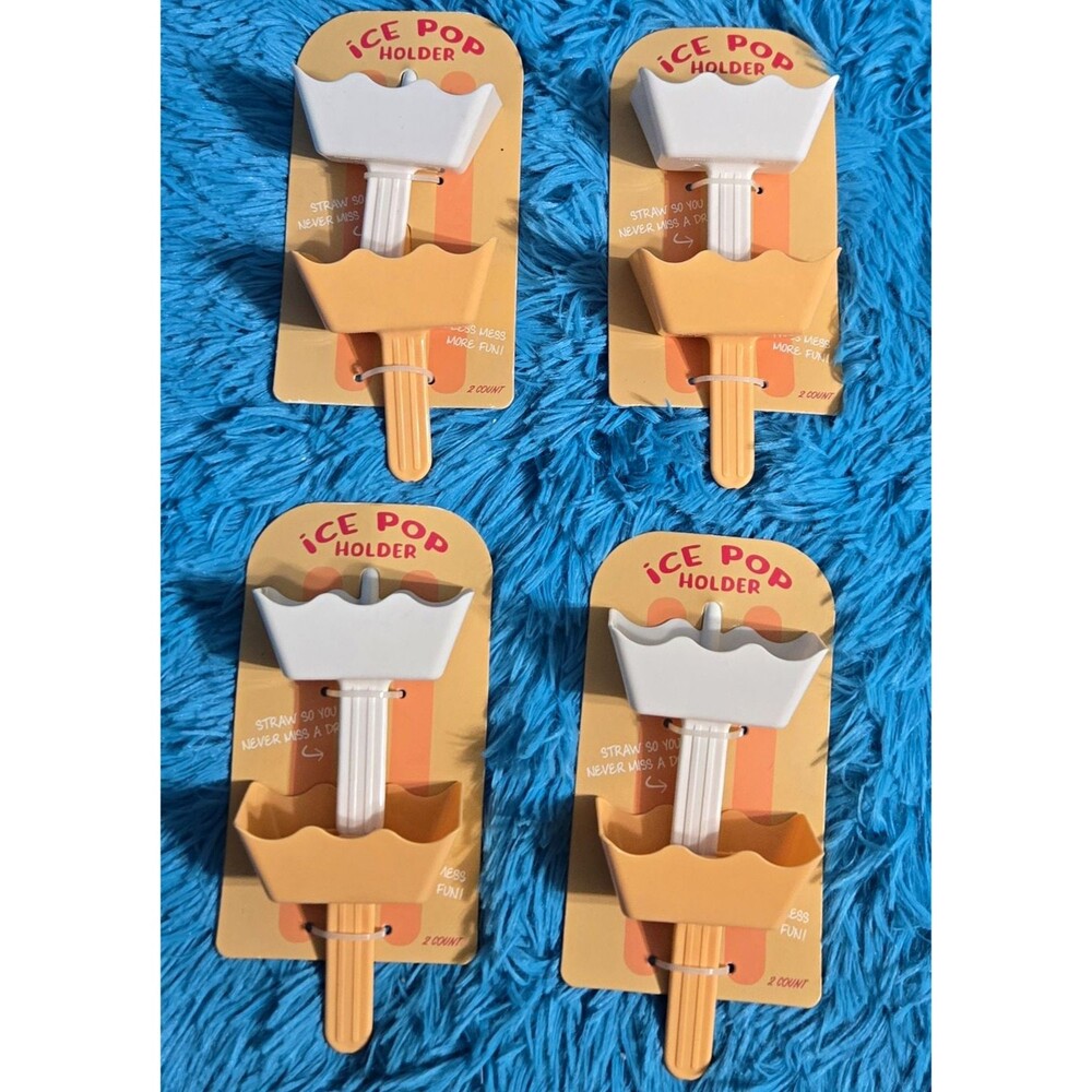 Ice Pop Holder Treat Holder Cream/Orange, Lot of 4- 2 Count Reusable Plastic